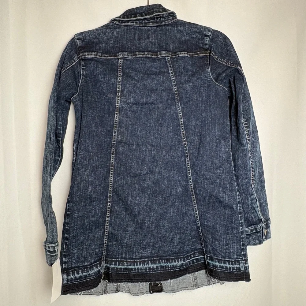 NWT LOGO Lori Goldstein Sz 0 Acid Wash Denim Chore Jacket‎ Frayed Hem Shacket
